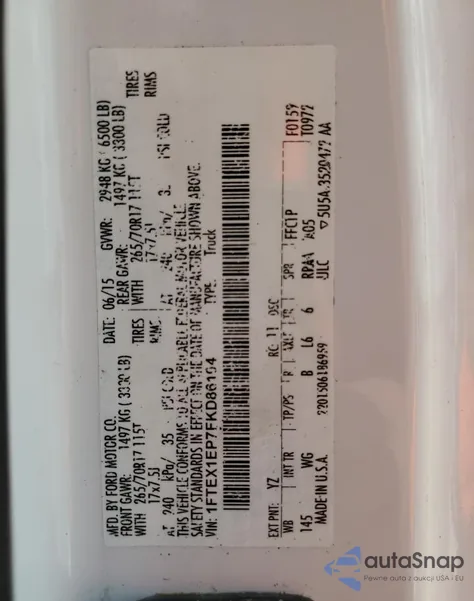 2015 Ford F150 Super Cab z USA, uszkodzony, nr VIN 1FTEX1EP7FKD86104